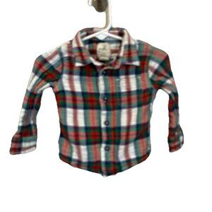 Peek Little Peanut Flannel Shirt Toddler Boy Size 12-18 Months White Red Plaid
